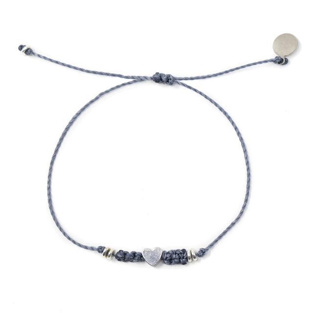 Denim w/ Silver Heart Macrame Bracelet