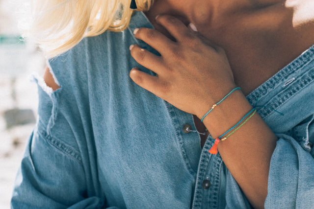 Sea Glass Aqua & Pink Mini Tassel Bracelet