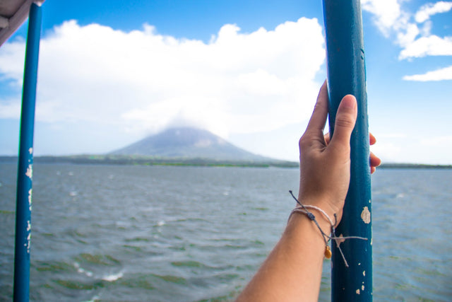 Coral & Denim Silver Bead Bracelet
