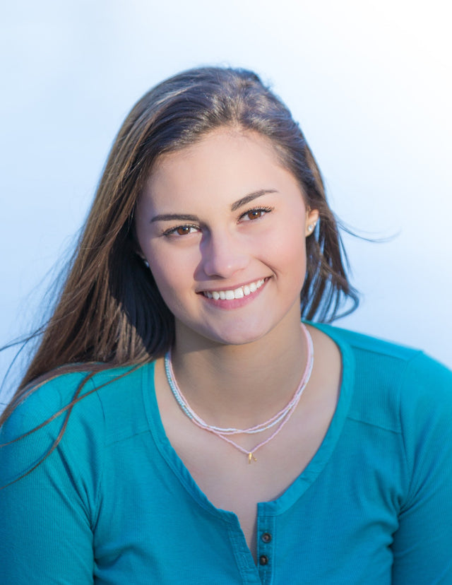 Light Coral w/Teal & White Alt Asymmetrical Necklace
