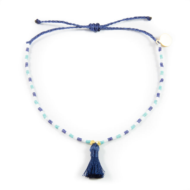 Navy Tassel Anklet Navy Teal Bead Anklet on White