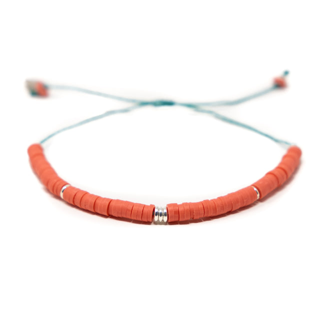 Dark Coral & Silver Cali Surfer Bracelet