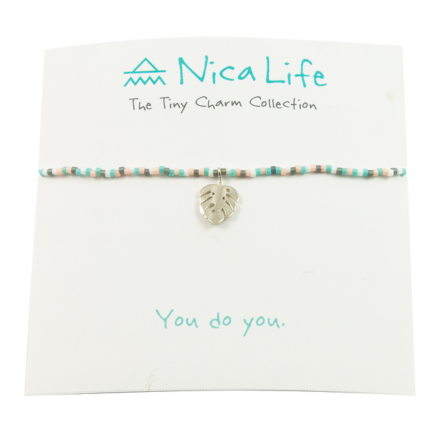 Desert Sunset Multi Palm Leaf Tiny Charm Necklace in Silver