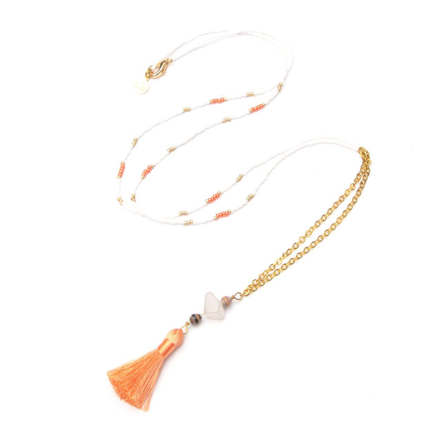 Bright Coral Tassel Necklace