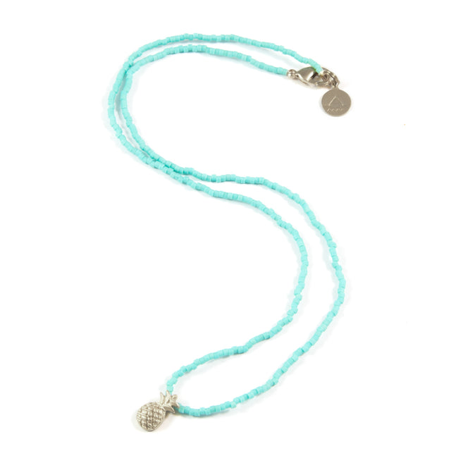Teal Pineapple Tiny Charm Necklace in Silver