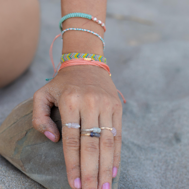 Cucumber & Coral Macrame Bracelet in Silver