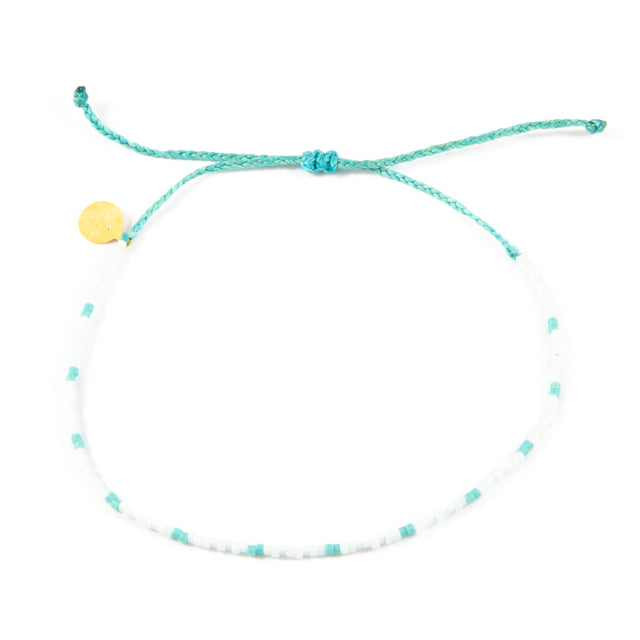 White w/ Teal Dot Beaded Anklet