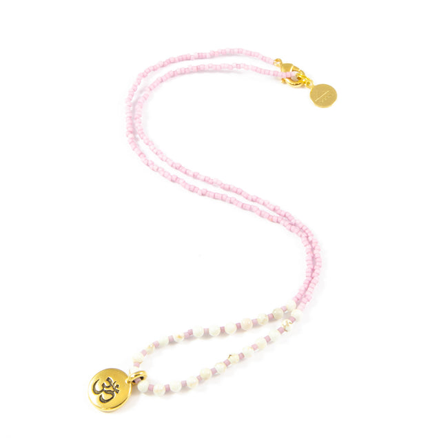 Plum w/ White Turquoise Stone Om Charm Necklace