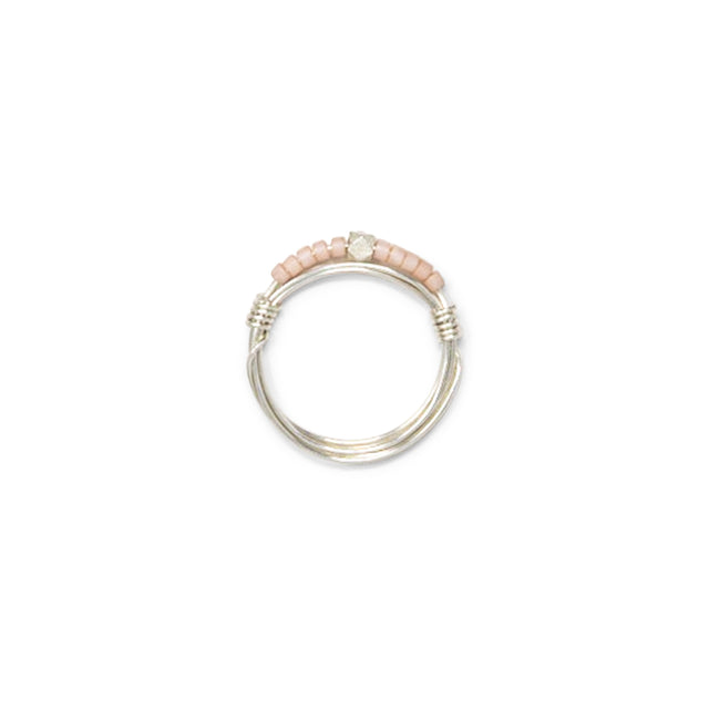 Coral & Silver Seed Bead Ring