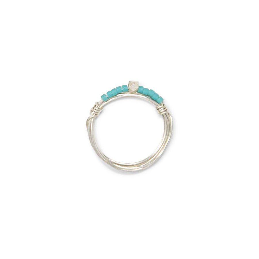 Teal & Silver Seed Bead Ring