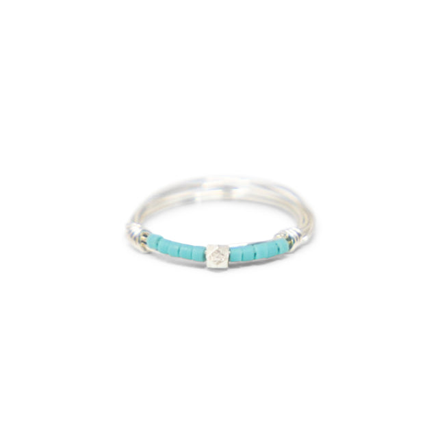 Teal & Silver Seed Bead Ring