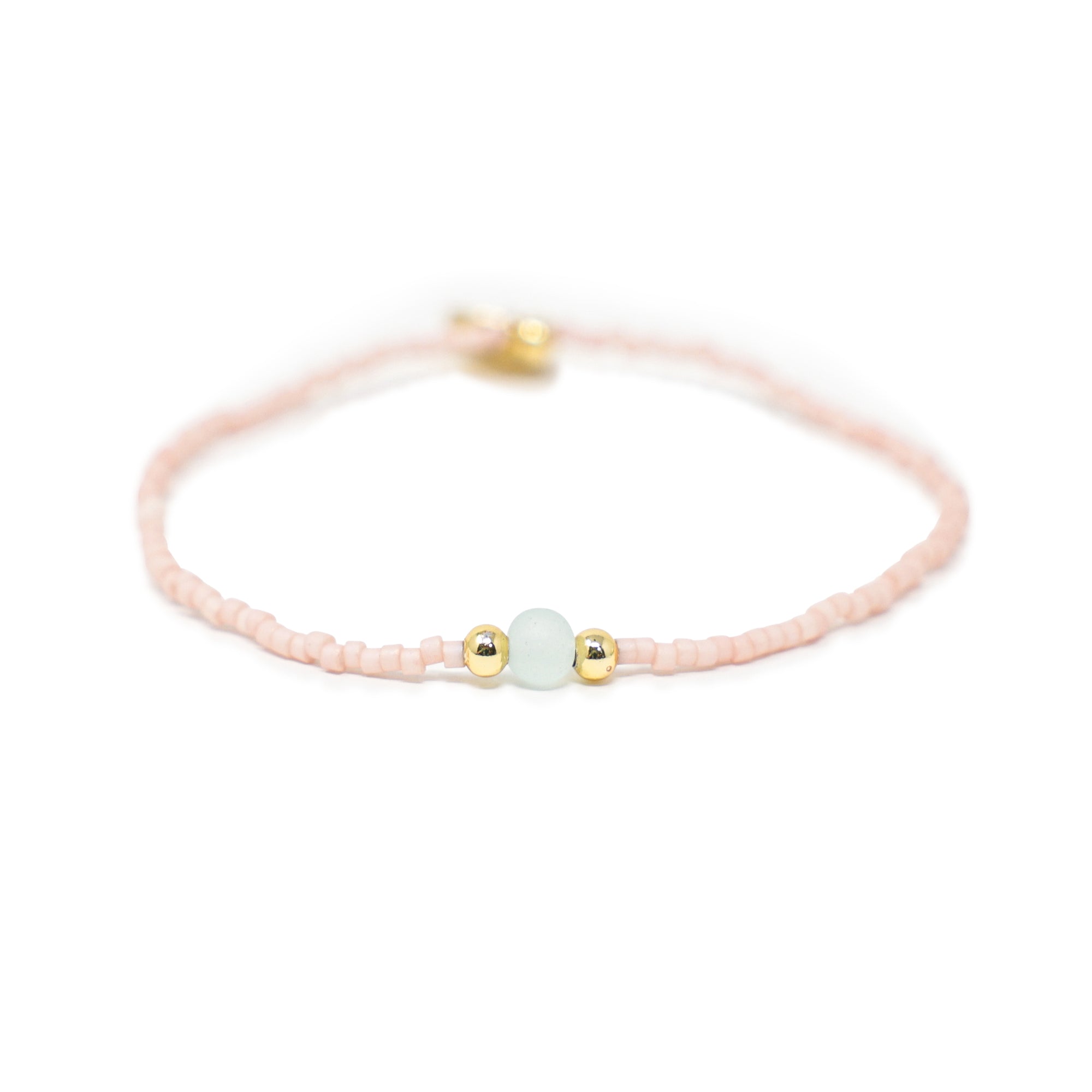 Coral w/ Seaglass & Gold Stretch Bracelet