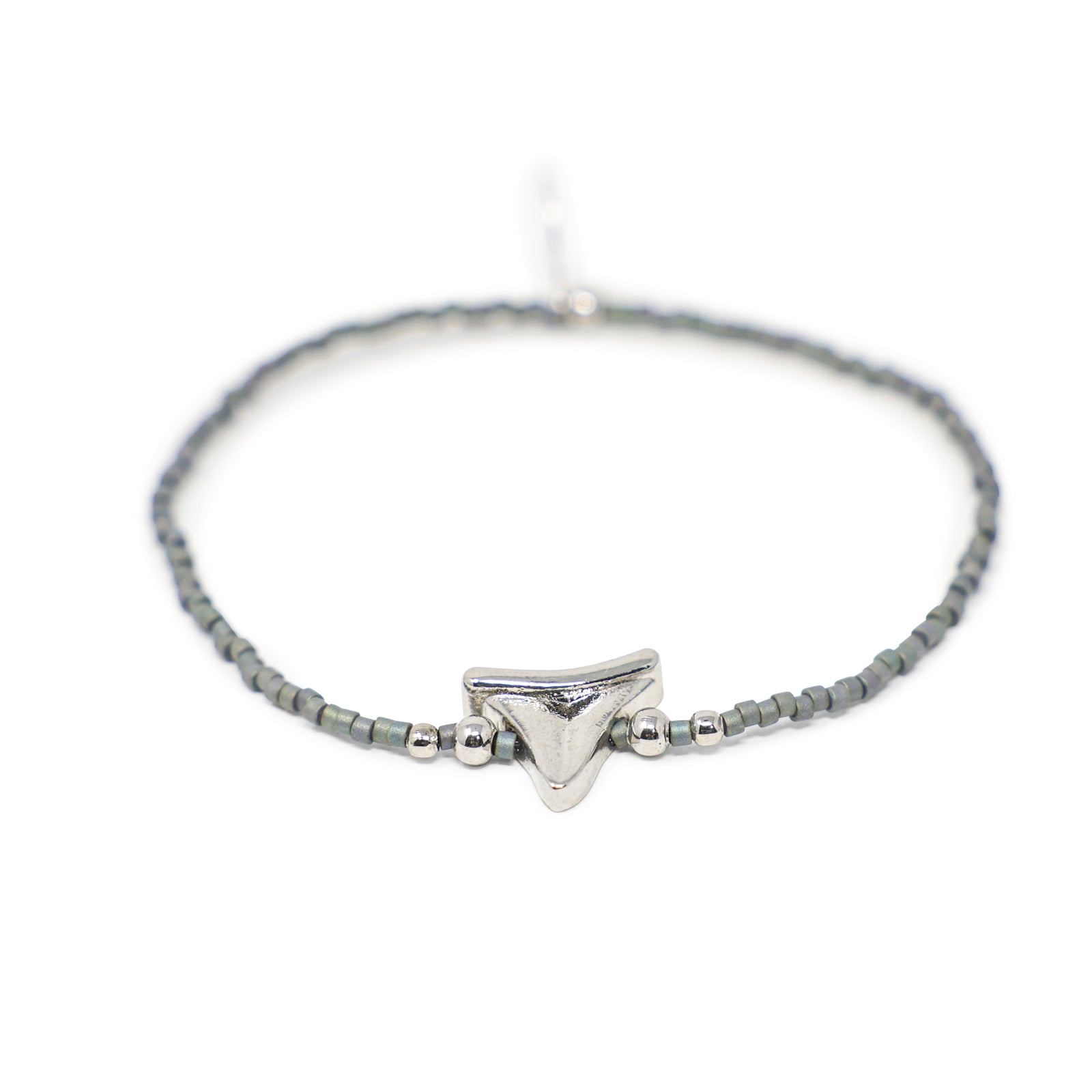 Denim & Silver Shark Tooth Charm Stretch Bracelet