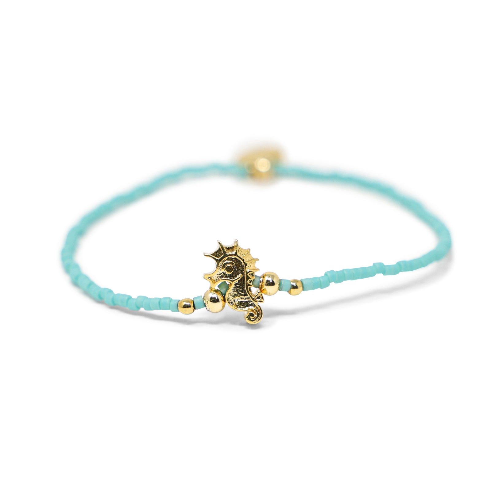 Teal & Gold Seahorse Charm Stretch Bracelet