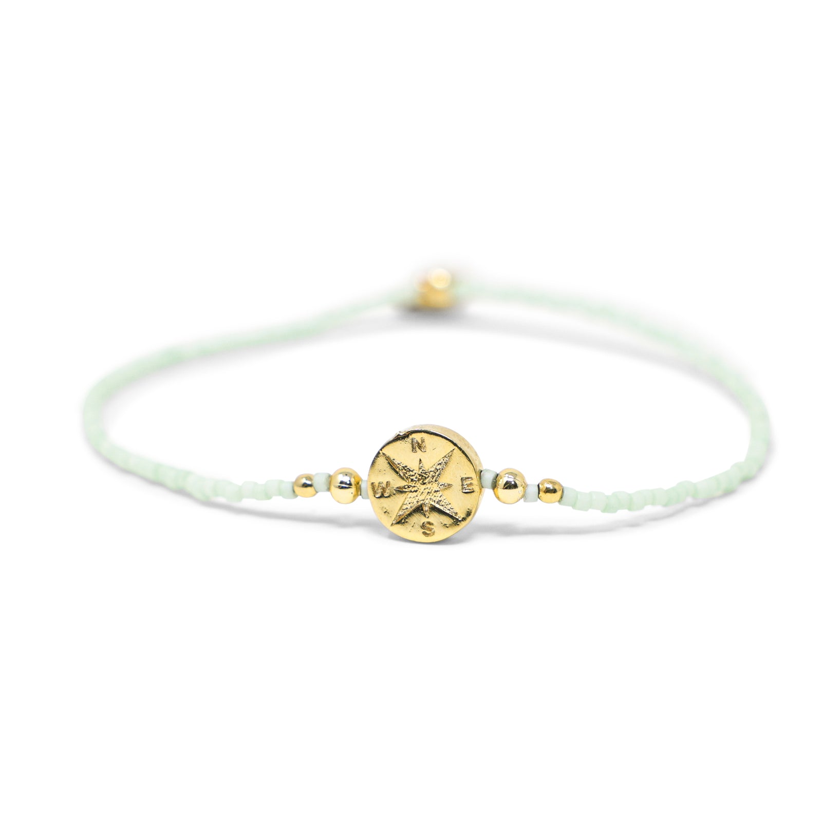 Cucumber & Gold Compass Charm Stretch Bracelet