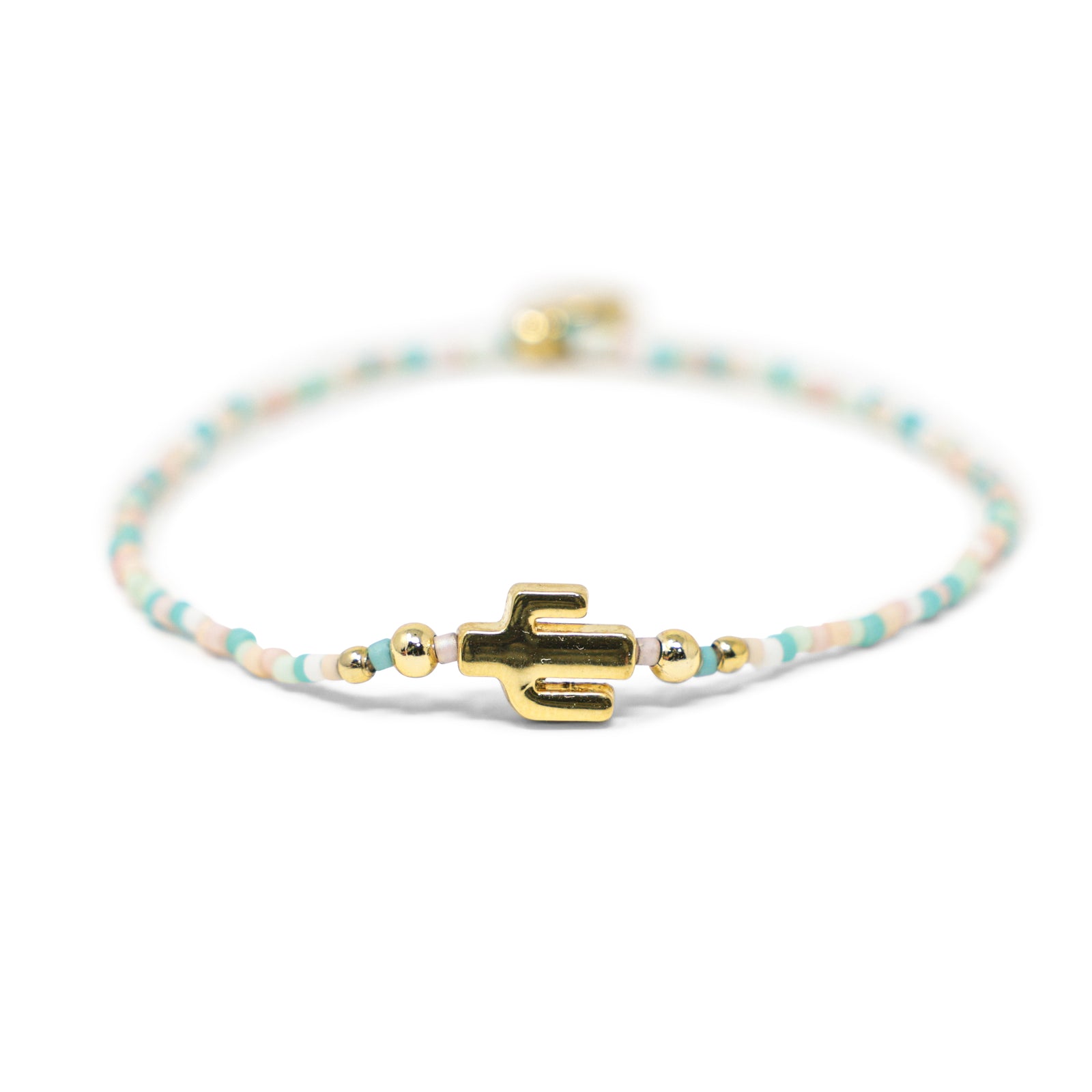 Playa & Gold Cactus Charm Stretch Bracelet