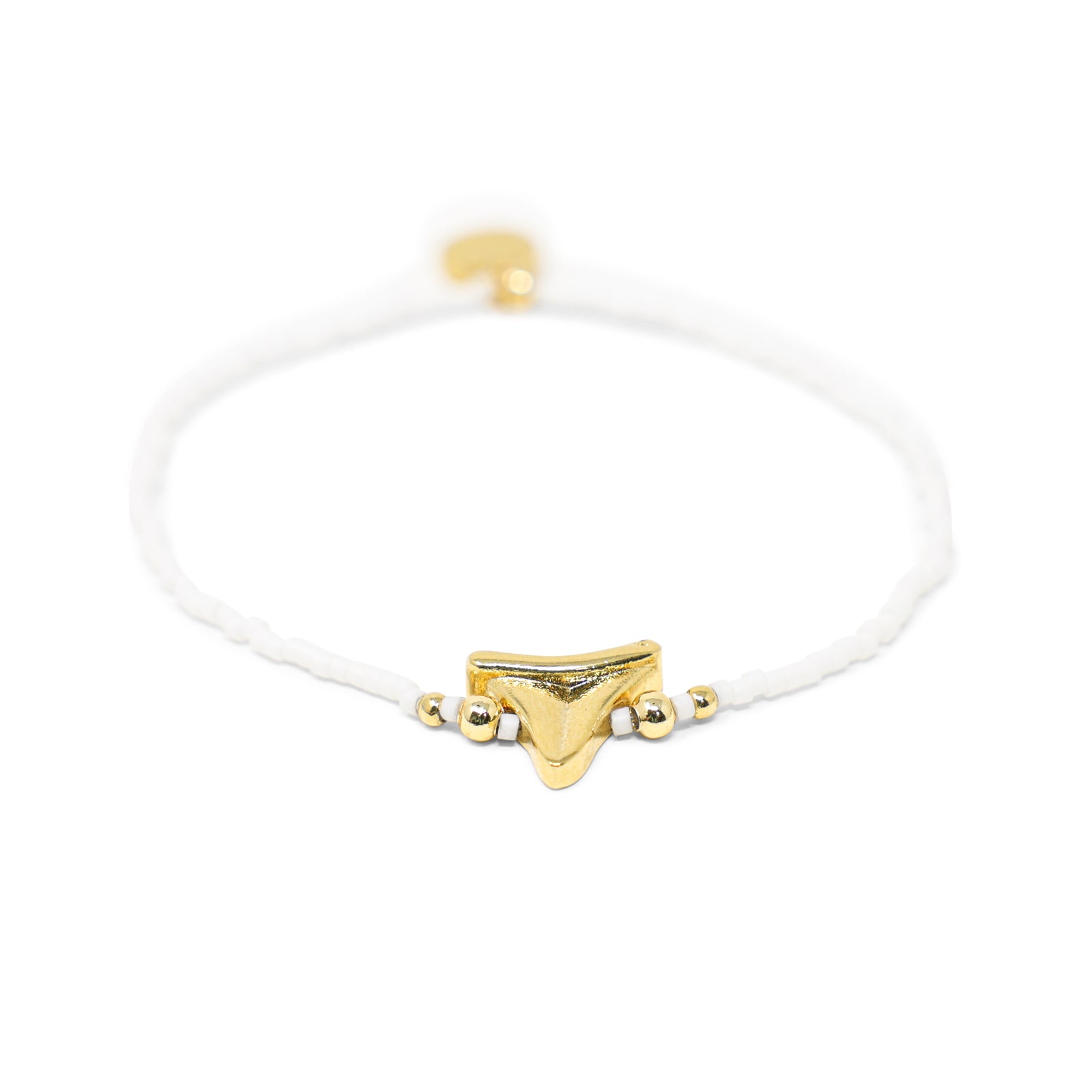 White & Gold Shark Tooth Charm Stretch Bracelet