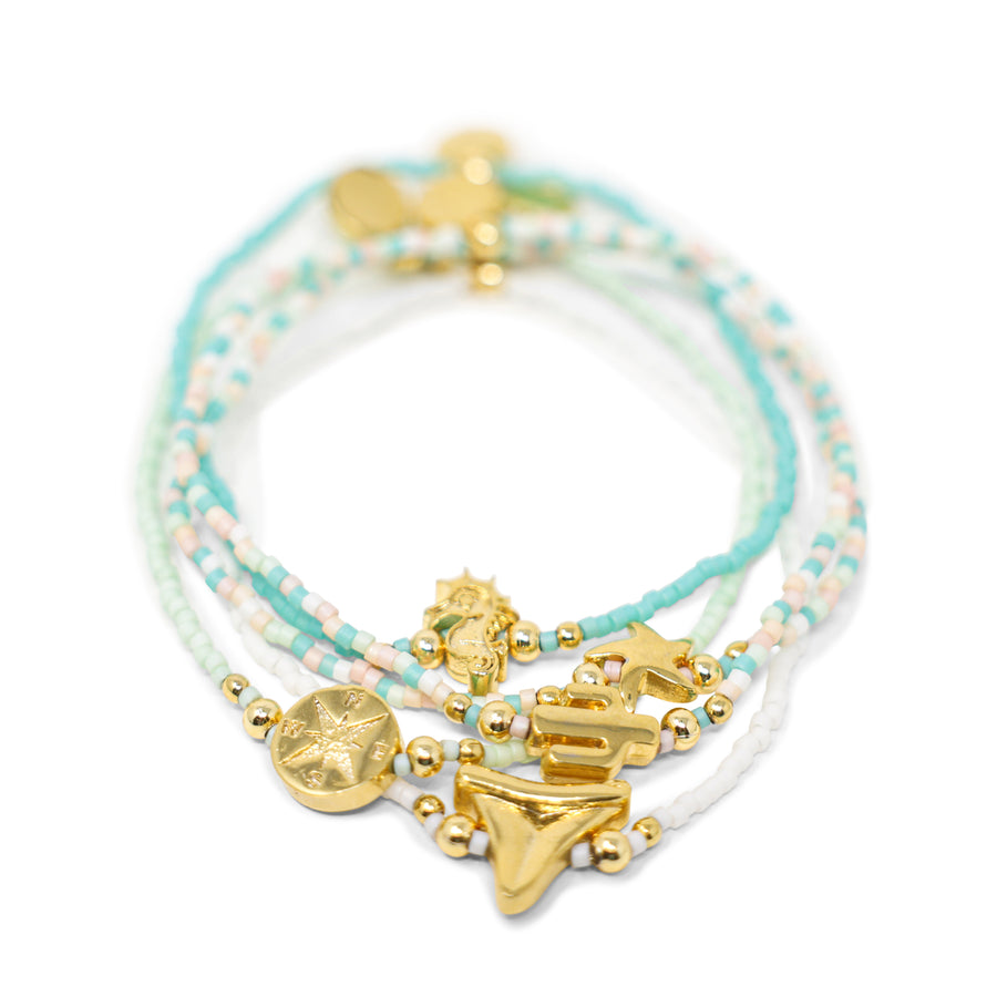 Playa & Gold Starfish Charm Stretch Bracelet