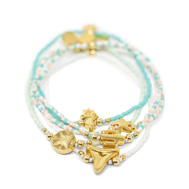 Playa & Gold Cactus Charm Stretch Bracelet