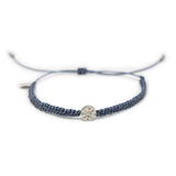 Denim Macrame & Silver Compass Charm Anklet