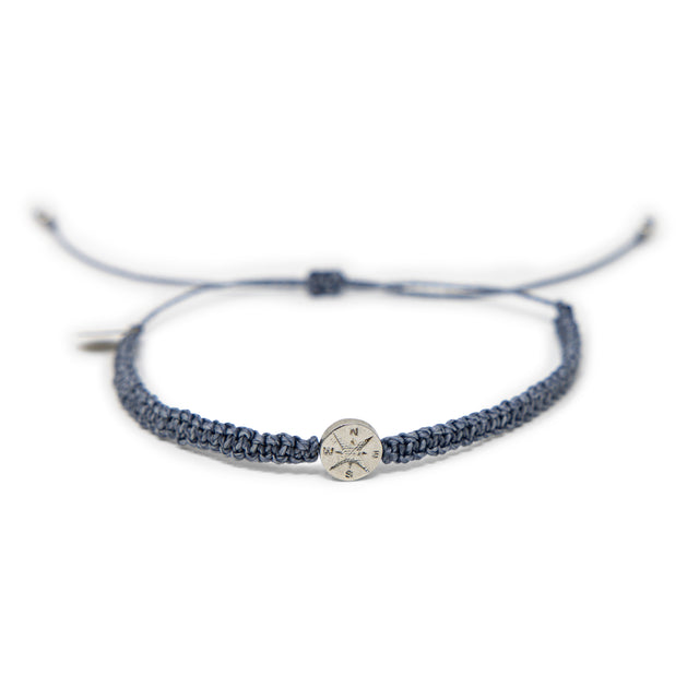 Denim Macrame & Silver Compass Charm Anklet