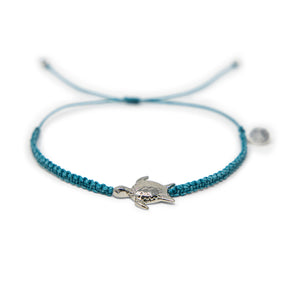 Turtle Charm Anklet Silver and Teal on White