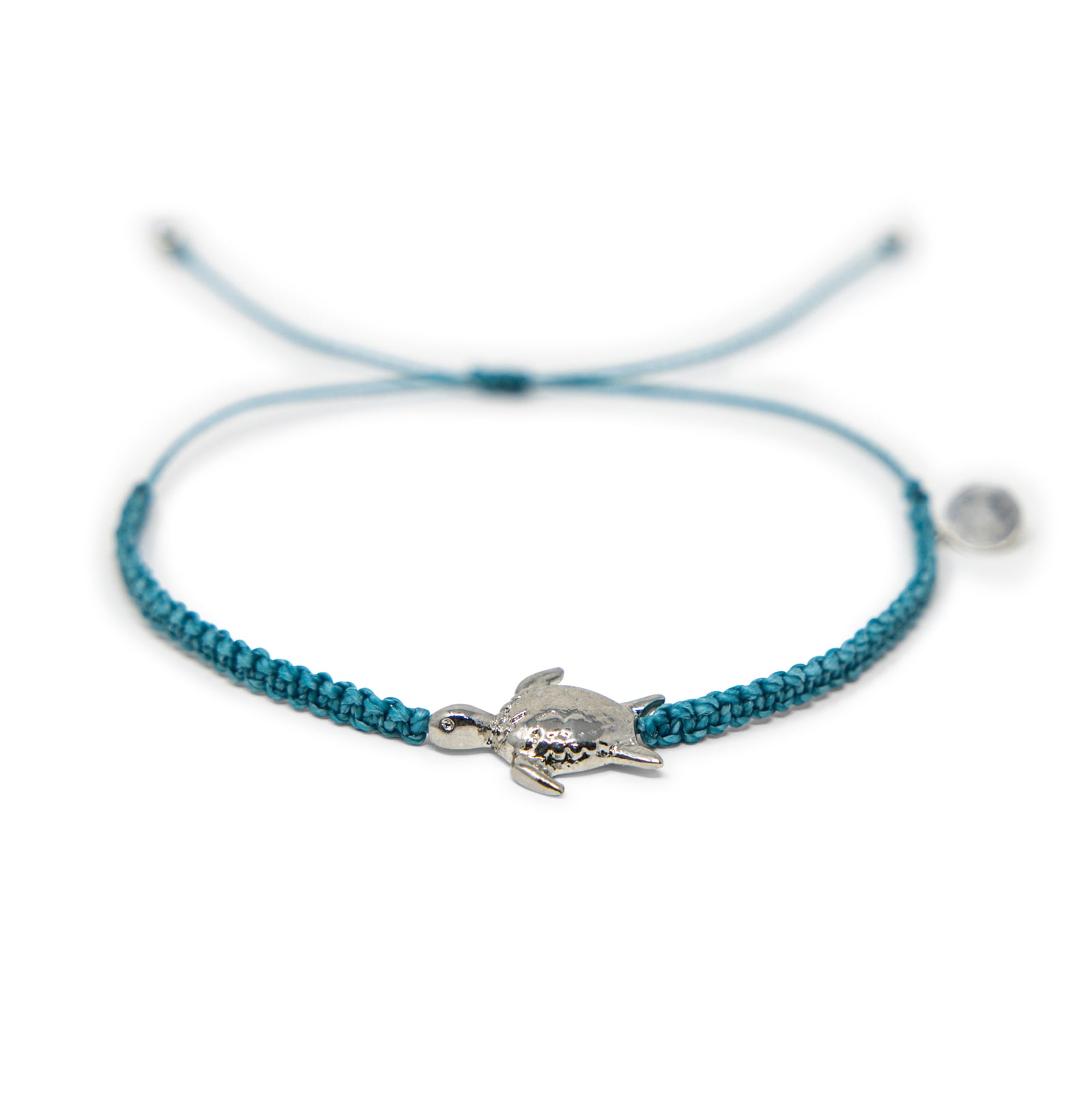 Turtle Charm Anklet Silver and Teal on White