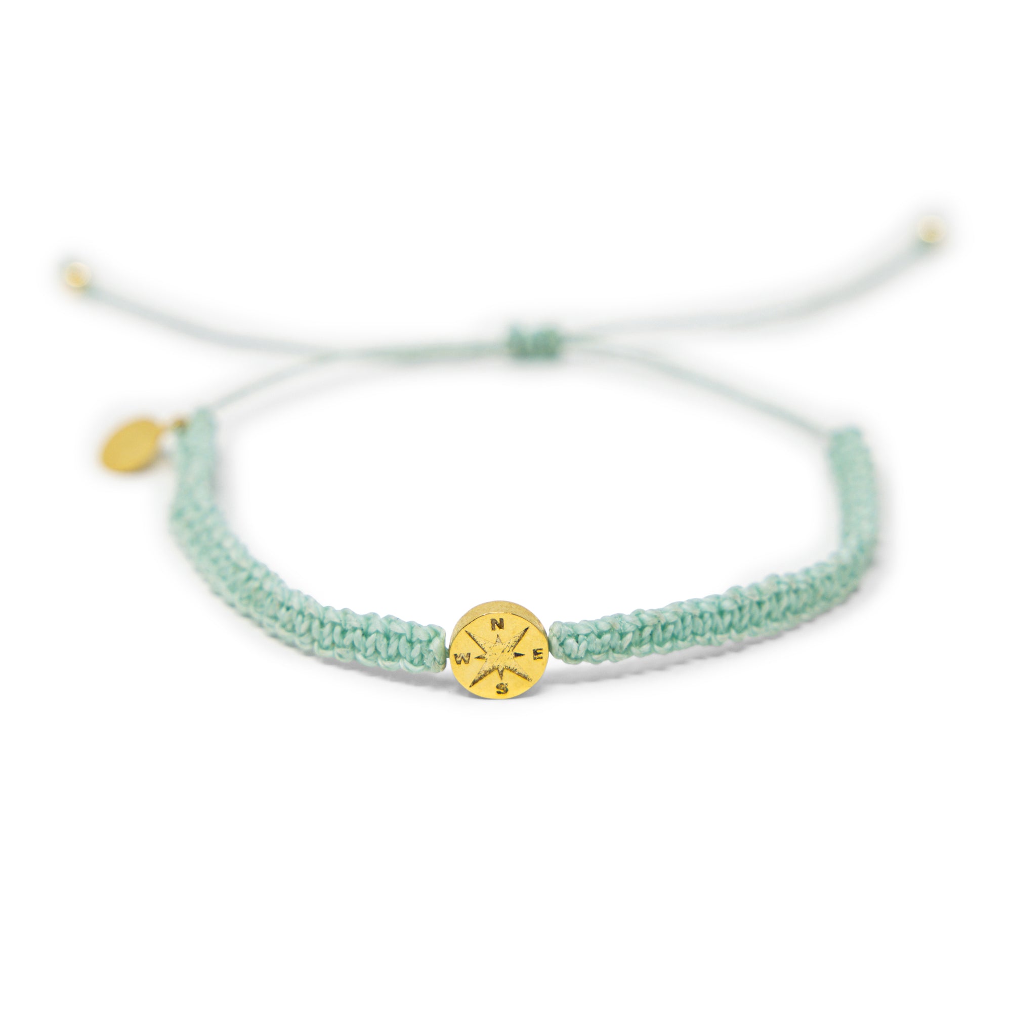 Cucumber Macrame & Gold Compass Charm Anklet