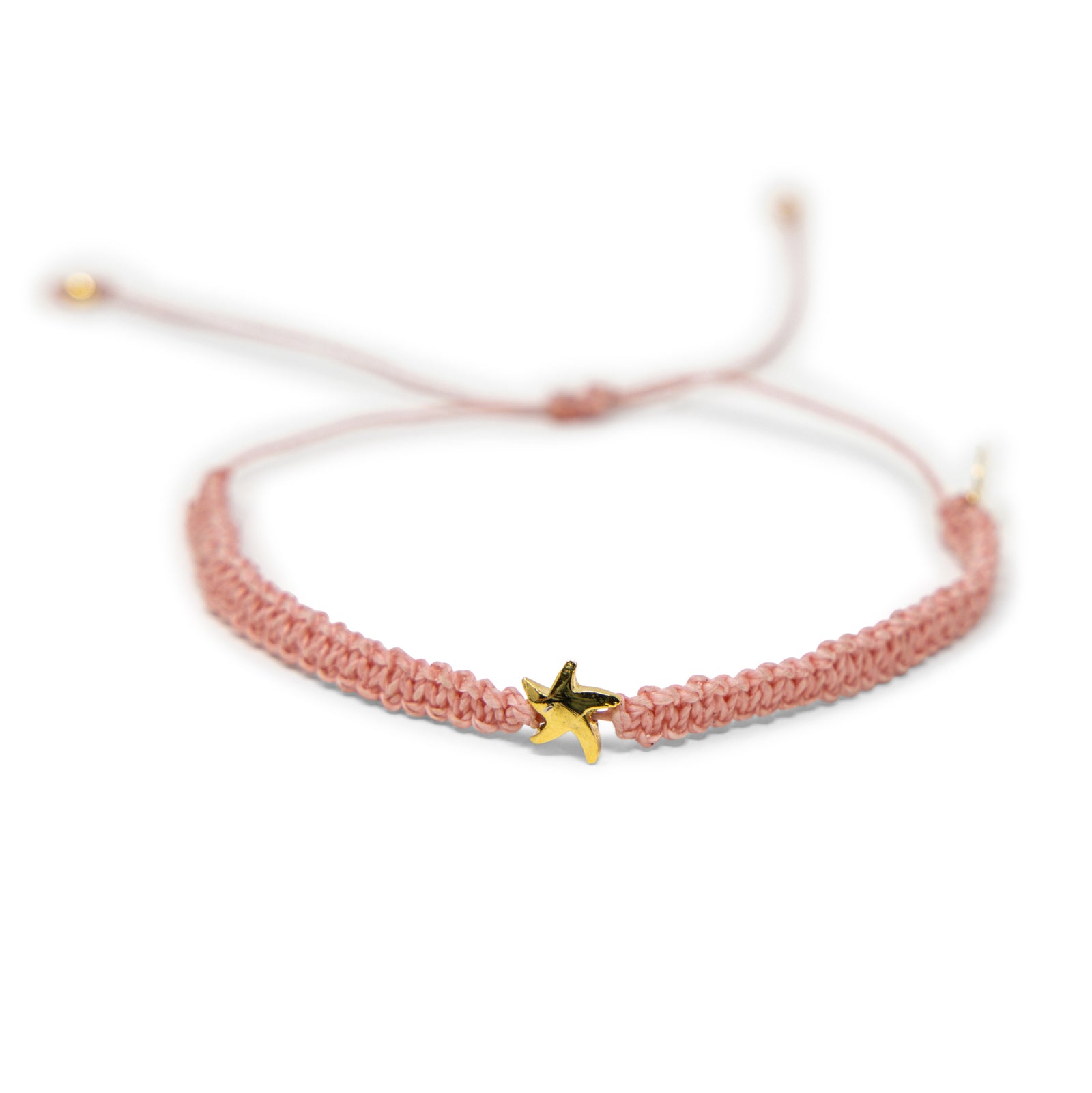 Pink Macrame Starfish Anklet on White