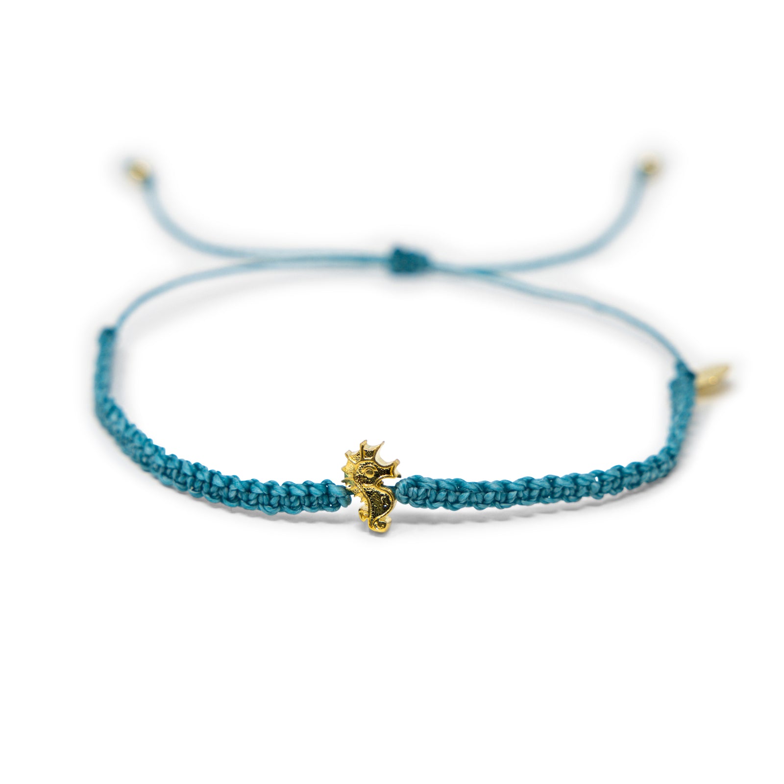 Teal Macrame Seahorse Anklet on White