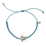 Teal Macrame & Silver Turtle Charm Anklet