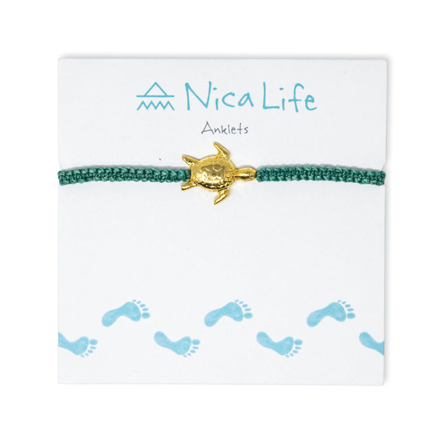 Secret Garden Macrame & Gold Turtle Charm Anklet