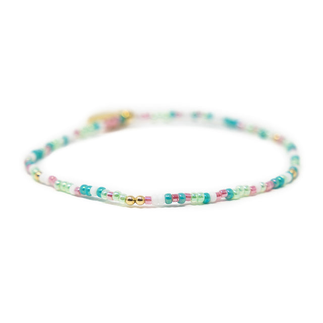 Pink & Teal Stretch Bracelet w/ Gold