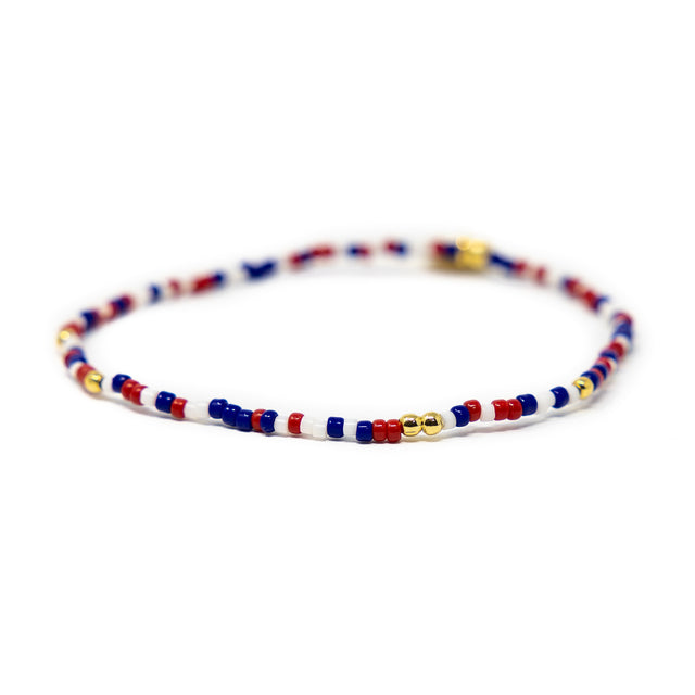 Red White & Blue Americana Stretch Bracelet w/ Gold