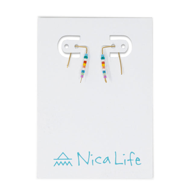 Simple Seed Bead Bar Earrings Carnival & Gold