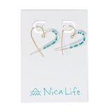 Heart Seed Bead Threader Earring Caribbean w/ Gold