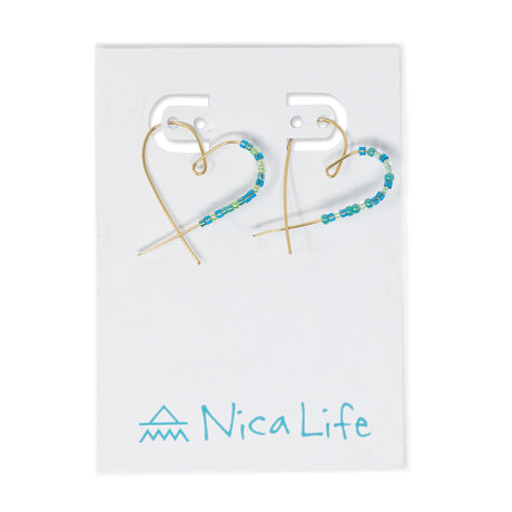 Heart Seed Bead Threader Earring Caribbean w/ Gold