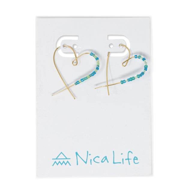 Heart Seed Bead Threader Earring Caribbean w/ Gold