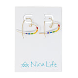 Heart Seed Bead Threader Earring Rainbow & Gold