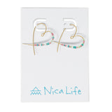 Heart Seed Bead Threader Earring Pink & Teal w/ Gold