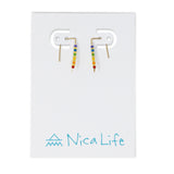 Simple Seed Bead Bar Earrings Rainbow & Gold