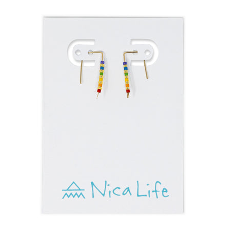 Simple Seed Bead Bar Earrings Rainbow & Gold