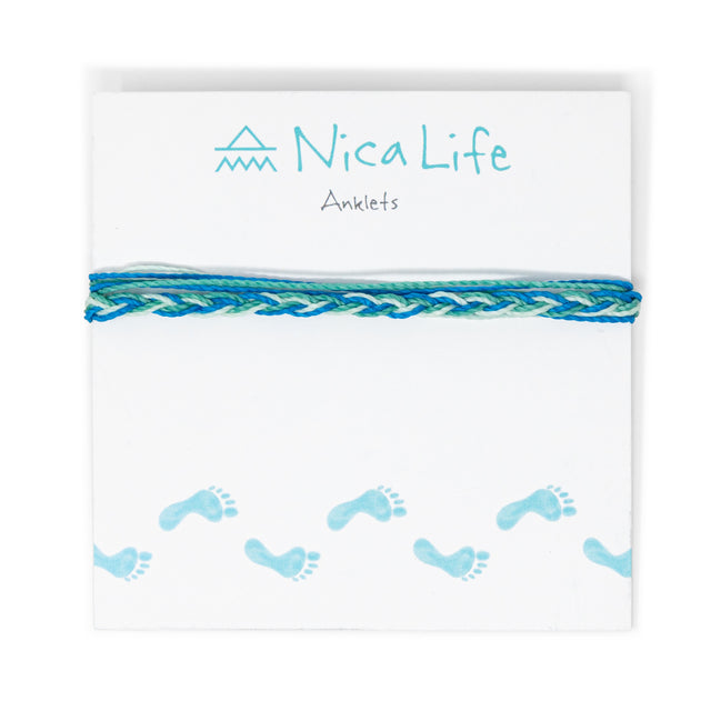 Braided String Bracelet Blues & Greens on Card