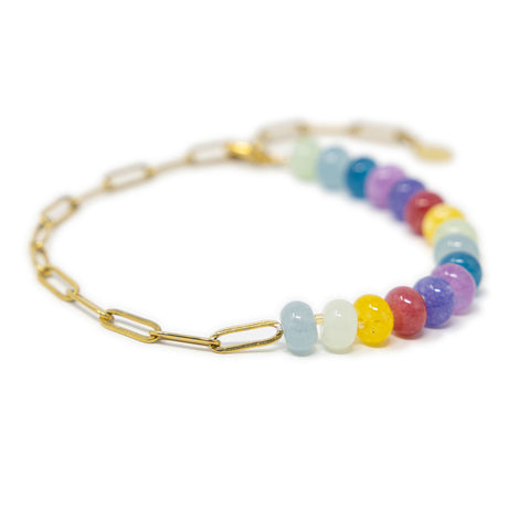 Meet me Halfway Anklet in Rainbow Pony Bead & Gold Chain