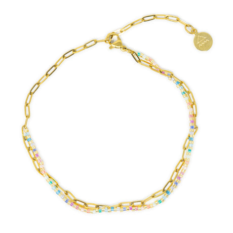 Doubled Up Anklet in Rainbow & Small Gold Chain