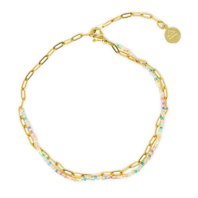 Doubled Up Anklet in Rainbow & Small Gold Chain