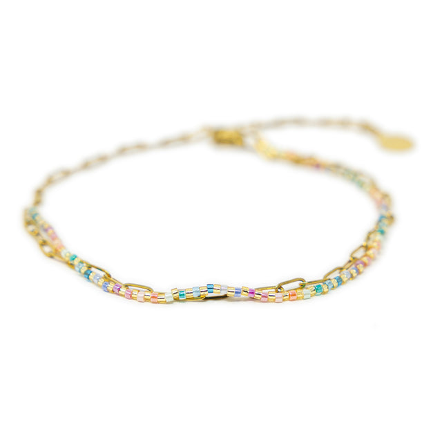 Doubled Up Anklet in Rainbow & Small Gold Chain