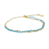 Doubled Up Anklet in Blue & Small Gold Chain