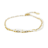 Doubled Up Anklet in White & Small Gold Chain