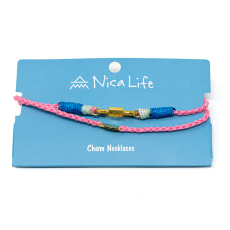 Rope Necklace Charm Base- Pink w/ Cucumber Azul